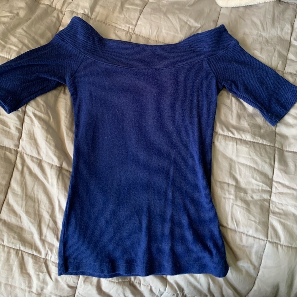 royal blue ribbed off the shoulder top